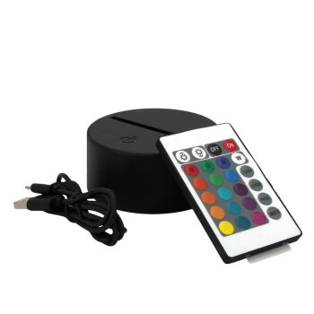 LED 3D night light lamps base/holder/stand black, 16 colors, remote control, USB-C